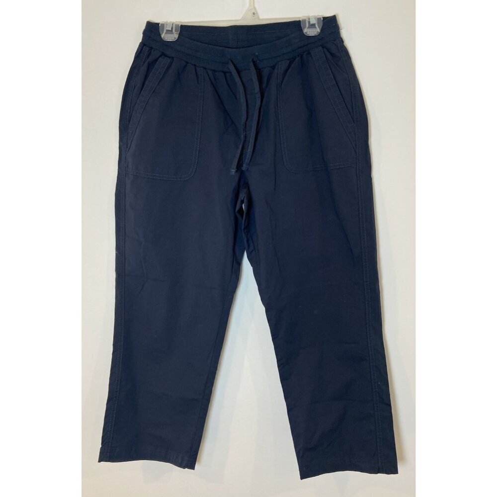 PACT Pants Patch Pockets Organic Cotton Pull On Crop Navy Blue Size Medium M